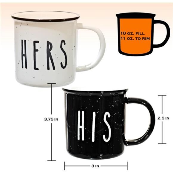 His And Hers Mugs Set Of 2 Coffee Mug 11 Ounce, Cute Matching Coffee Mug Couples - Picture 2 of 7